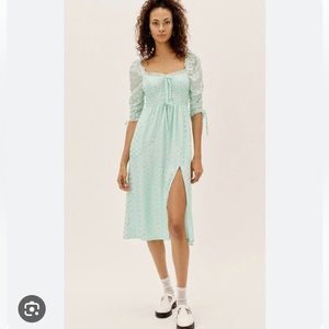 NWT For Love & Lemons Womens Light Green Heart Eden Silk Blend Shift Dress L